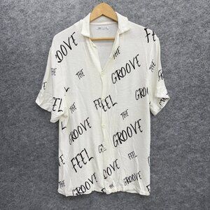Women's Zara Shirt White Viscose Feel The Groove, Made in Morocco, Size L